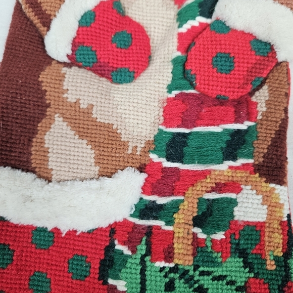 Vintage Needlepoint Teddy Bear 3D Christmas Stocking 20 Inch Holiday Decor‎ - Picture 2 of 6